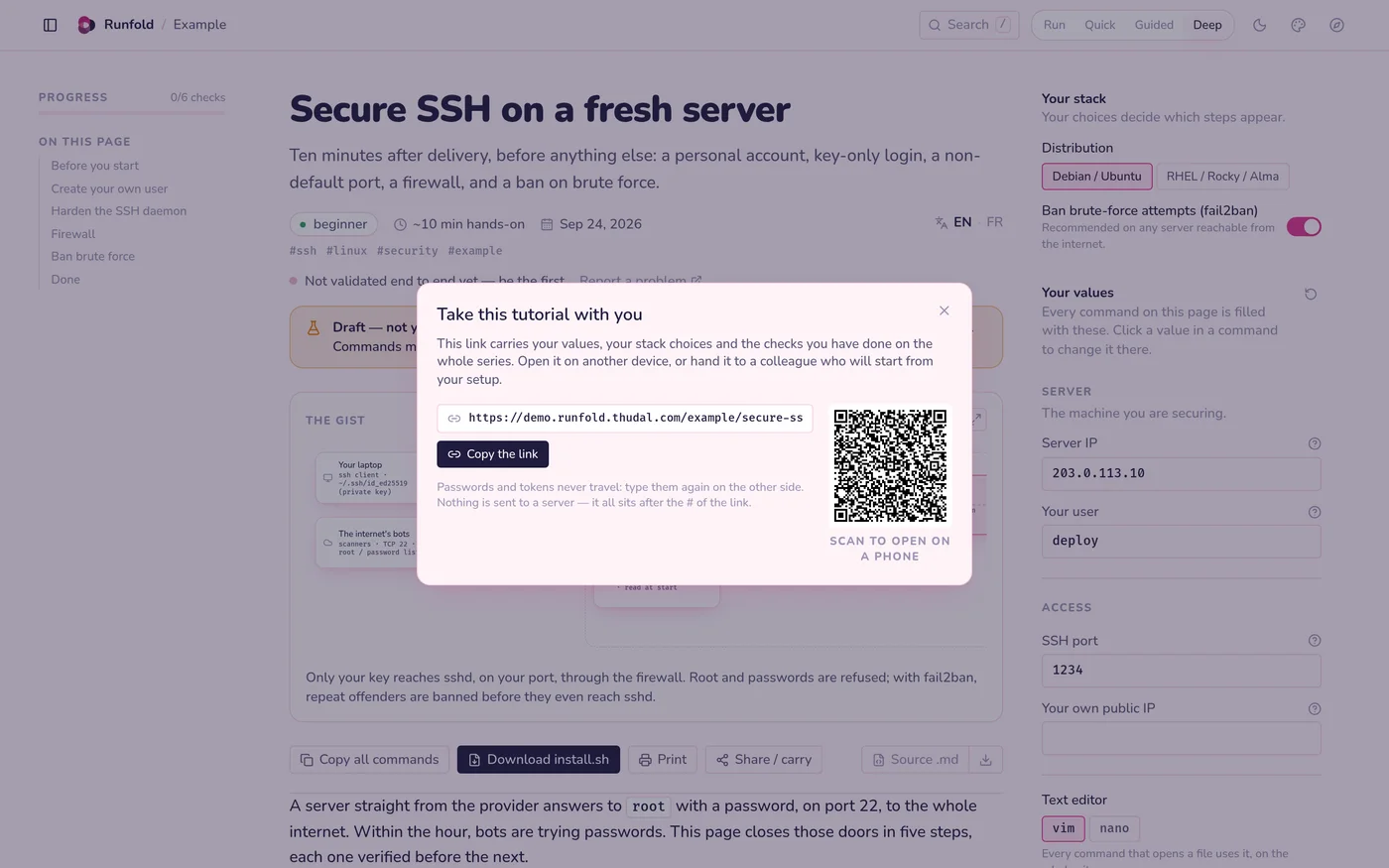 The share link with its QR code